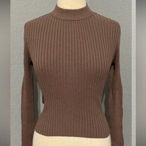 Zara Chocolate Ribbed Knit Top with Back Tie